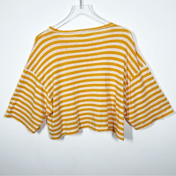 Frame Women Size Large Orange Off White Stripe Boxy Crop Organic Slub Linen Top - Picture 6 of 10